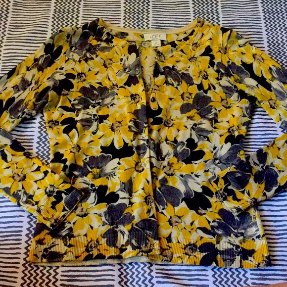 Ann Taylor LOFT yellow and gray cardigan - Picture 1 of 9
